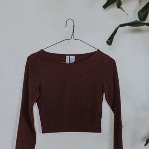 Maroon Long Sleeve Crop Top